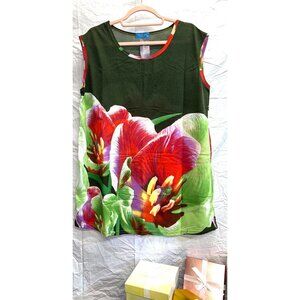 New Floral Print Sleeveless Blouse 3XL Thanh Mai Collection Green & Red
